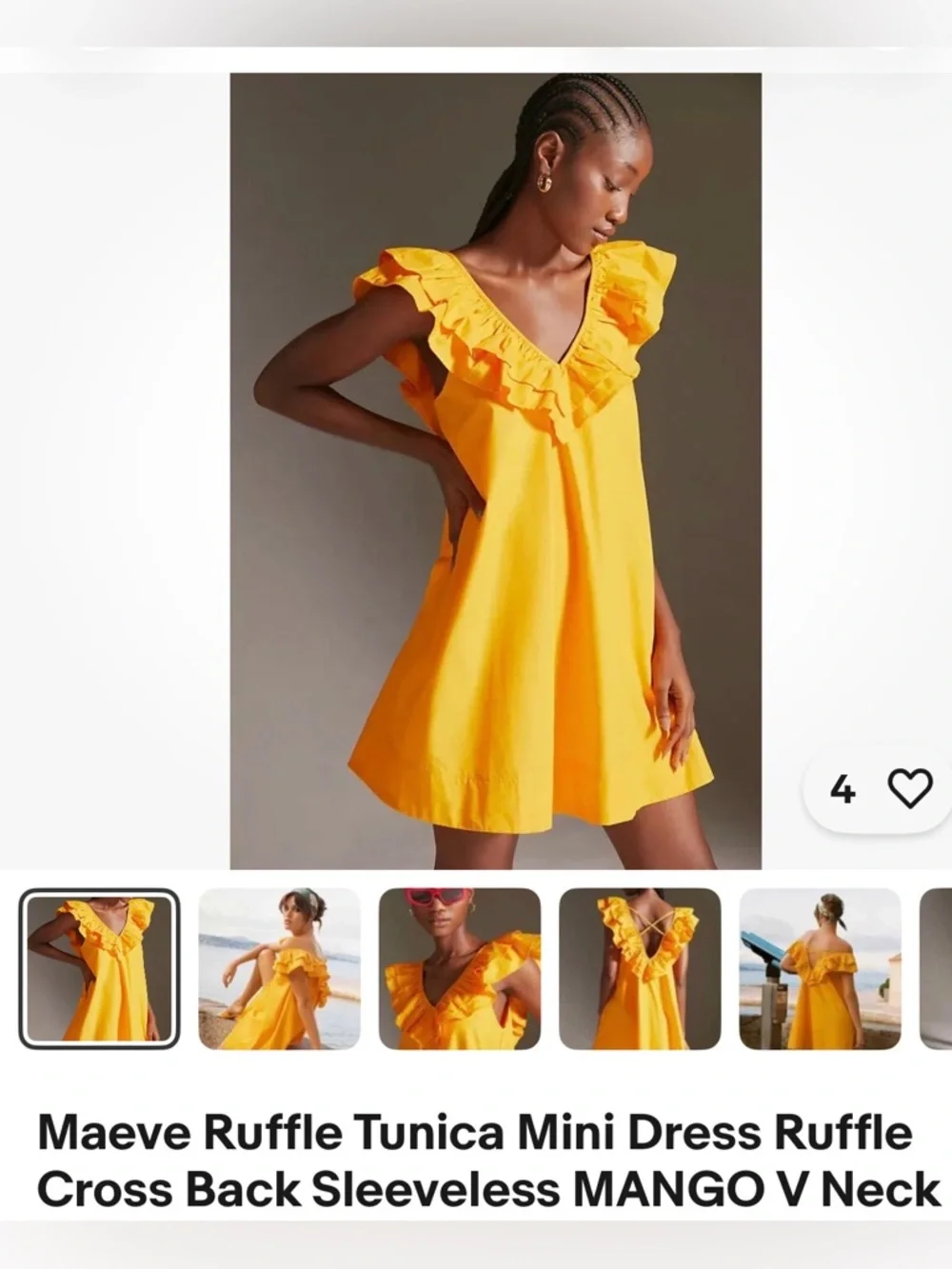 NWOT Maeve Sunrise Ruffle V-Neck Mini Dress - Yellow L - Picture 8 of 13